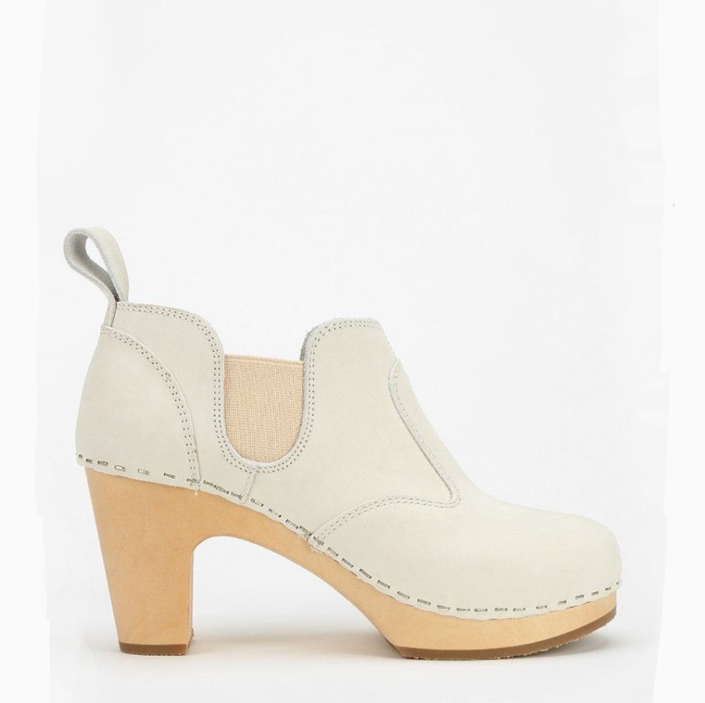 Swedish Hasbeens Cream Leather Ankle Clog Booties